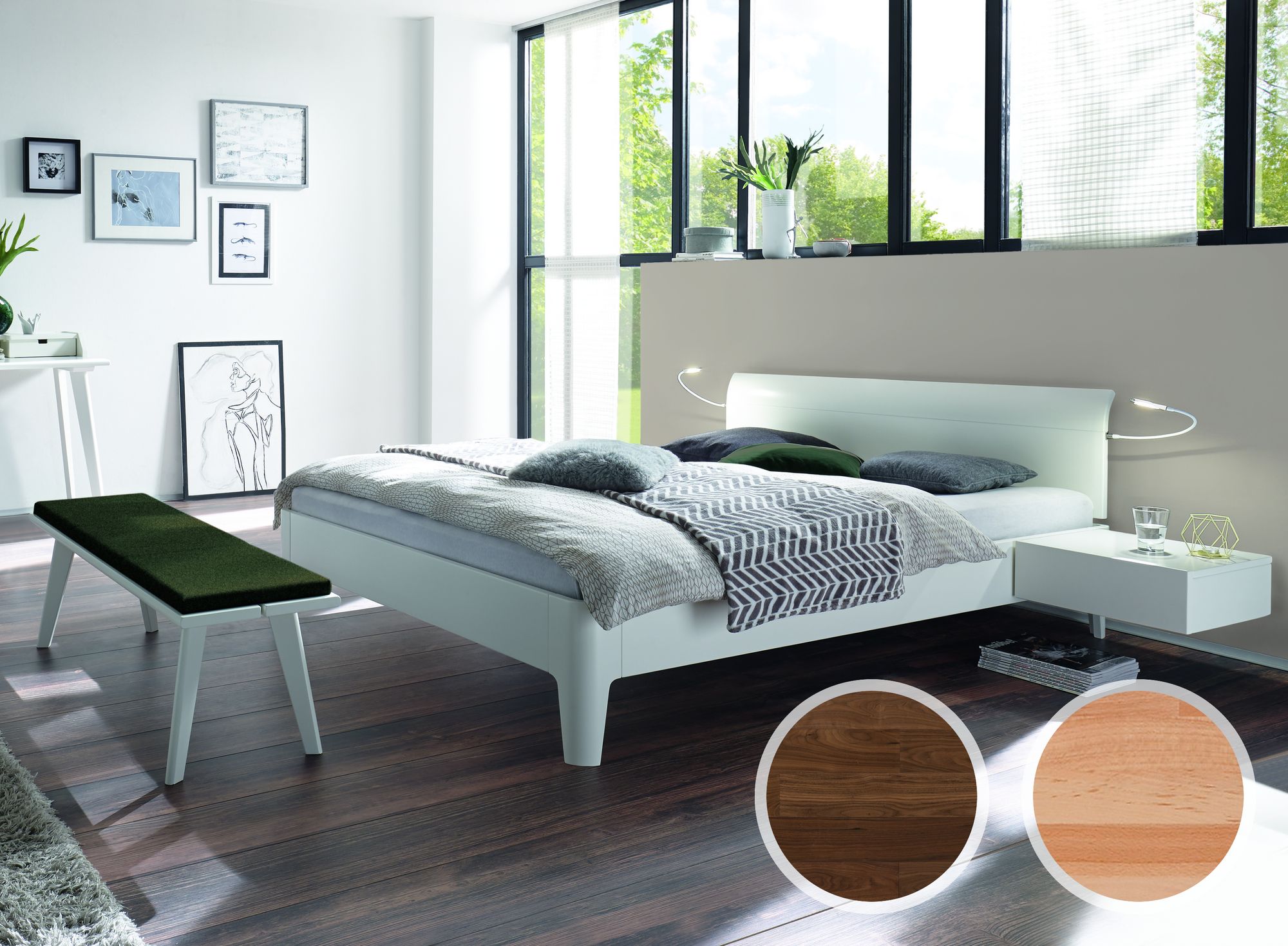 Hasena Fine-Line Designerbett Syma 18 Xylo/Vola 100x200 cm / Weiss deckend, lackiert