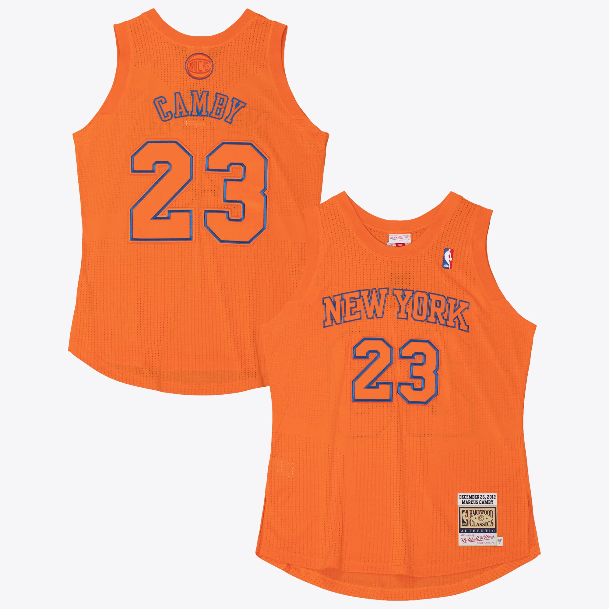 Maillot authentique Mitchell & Ness Marcus Camby des New York Knicks, édition Noël 2012 - Orange - Homme Taille: S