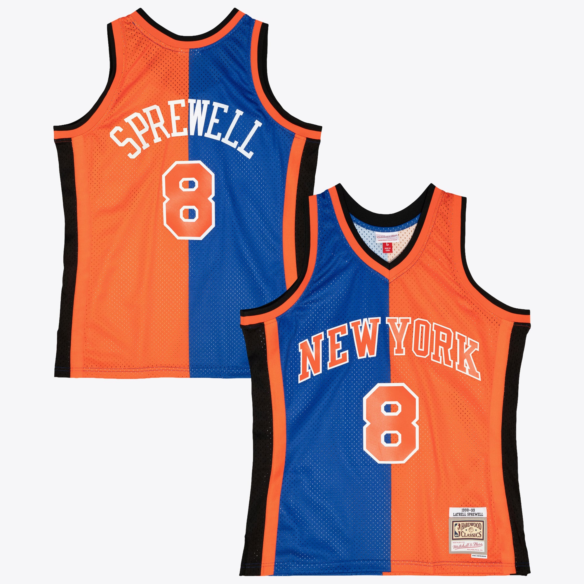 Maillot Swingman Mitchell & Ness Latrell Sprewell 1998 des New York Knicks - Bleu/Orange - Homme Taille: S