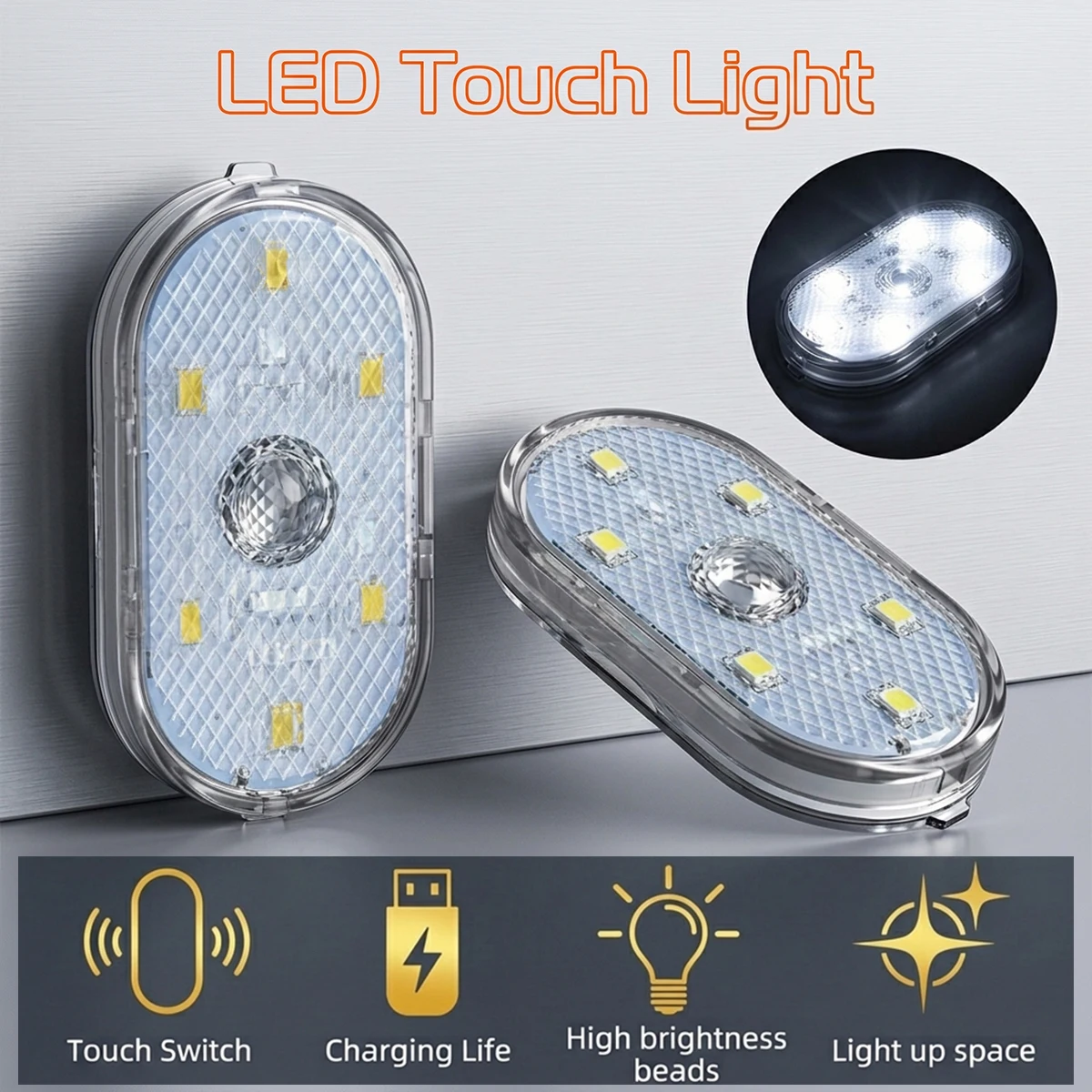 1-4 Stück Touch-Licht für Auto, LED-Licht mit 6 hellen LED-Perlen, Finger-Touch-Sensor, Leselampe, sanfte Beleuchtung für Kofferraum und Motorhaube