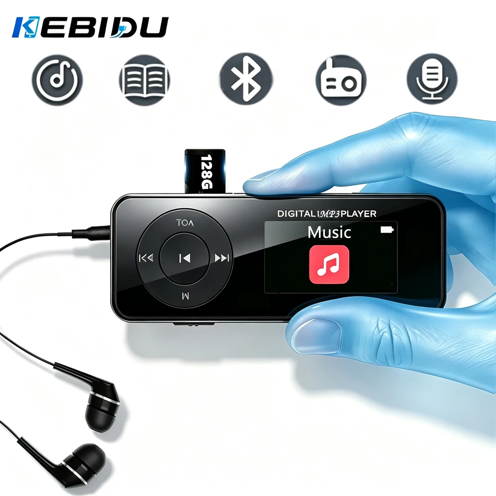 Lecteur MP3 Bluetooth KEBIDU, lecteur MP3 portable pour le sport, son HiFi, mini lecteur MP3 avec haut-parleurs, prise en charge des livres électroniques, enregistrement, radio FM