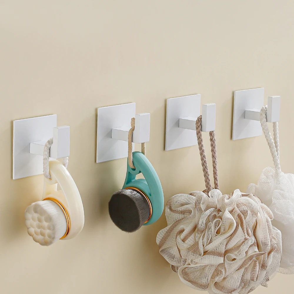 Weißer Wandhaken, selbstklebender Handtuchhalter, ohne Bohren, für Badezimmer, zum Aufhängen von Robe, Garderobe, Tür, Kleiderbügel, Küchen-Organizer, Zubehör