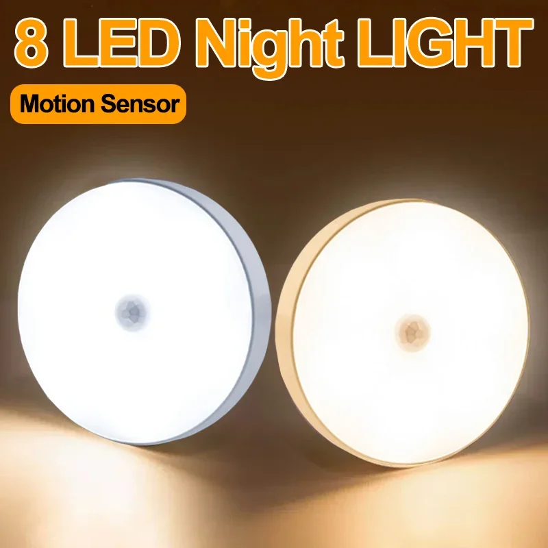 8-LED-Nachtlicht mit Bewegungsmelder, USB wiederaufladbar, kabellos, magnetisch, LED-Wandleuchte, Küche, Treppe, Schrank, Lichter, Schlafzimmer, Dekor
