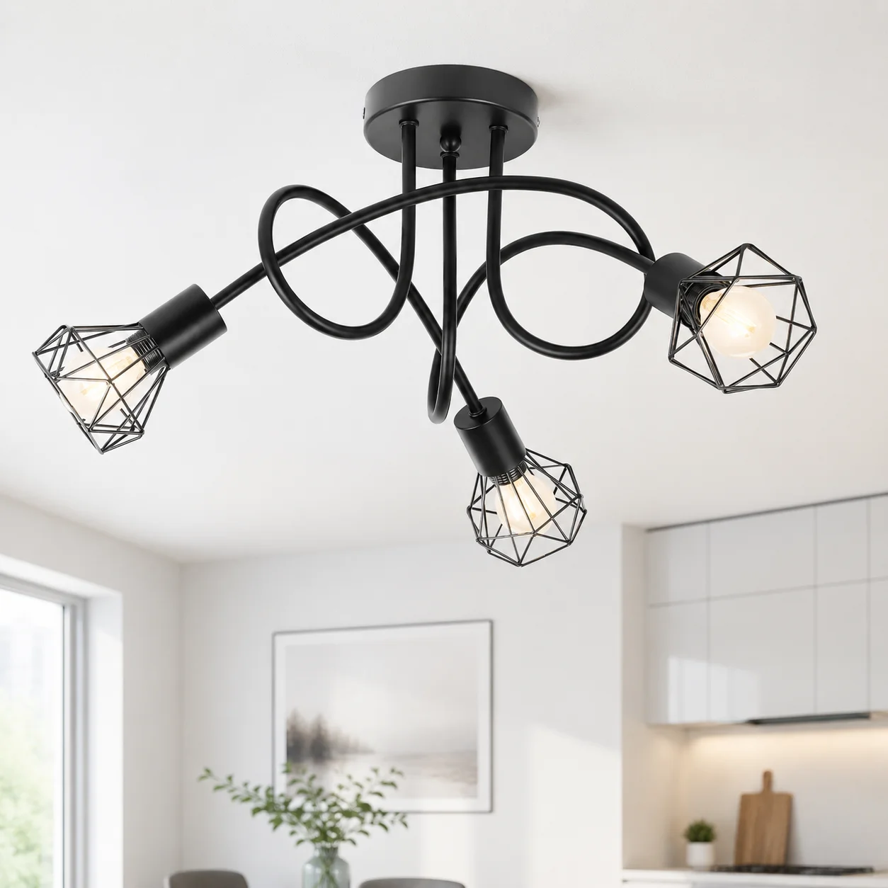 JOYINLED 3-Licht LED-Deckenstrahler, Moderne Schwarze Metall-Retro-Deckenleuchte mit E14-Fassungen, Verstellbare Spotlichter für Wohnzimmer, Küche, Schlafzimmer, Esszimmer, Flur, Vintage-Industriestil