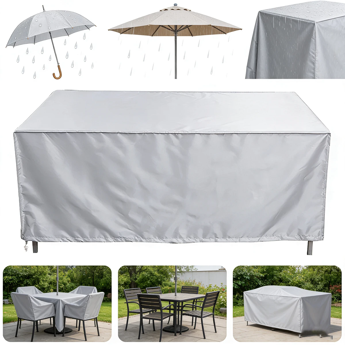 Gartenmöbel-Abdeckung, Outdoor-Tischabdeckung, Wasserdichte Rechteckige 210D Gartentisch-Abdeckung, Winddicht, Staubdicht und UV-beständig