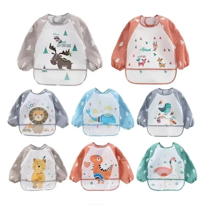 1/3 pièces Tablier de repas imperméable pour bébé et tout-petit, à manches longues, motif dessin animé, tablier d