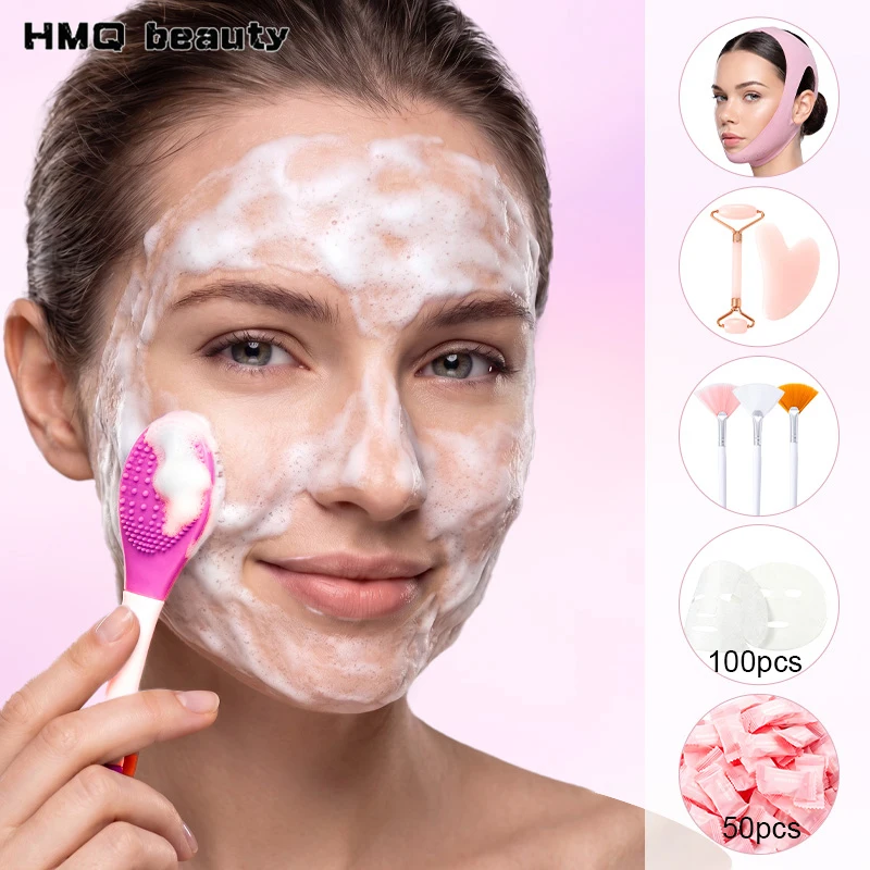 Ensemble de soins du visage, applicateur facial en silicone, brosse, bande de lifting du visage en forme de V, anti-rides, accessoires de beauté pour le soin du visage