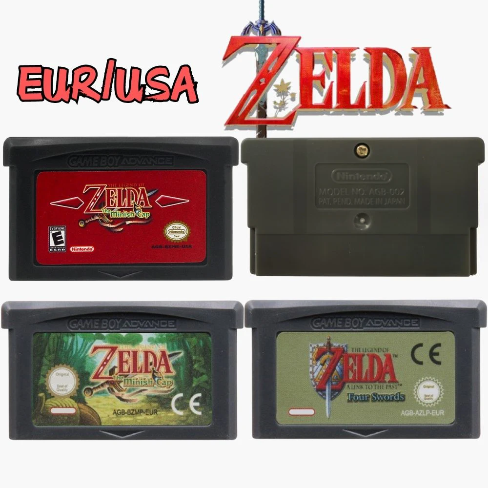 ∶-Hot Popular USA/EUR Version GBA Game Cartridge 32 Bit Video Game Console Game Card FOUR SWORDS The Minish CAP Of