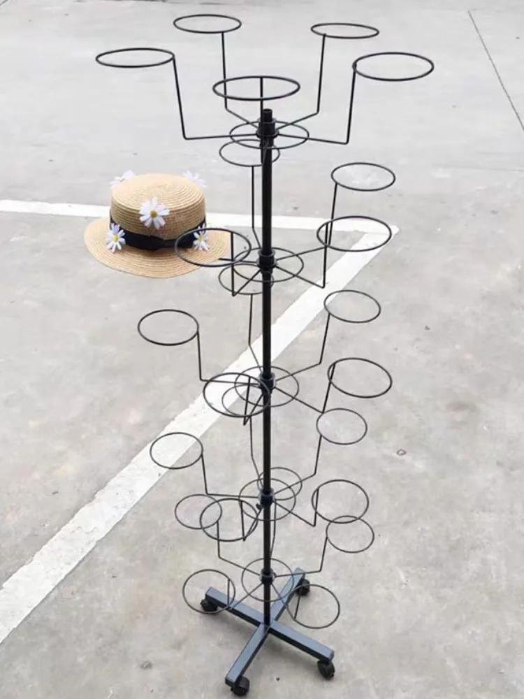 Metall Garderoben Boden Hut stehen moderne Display Hut stehen Boden Kleiderbügel rotierende Hüte Rack 360 Innen möbel