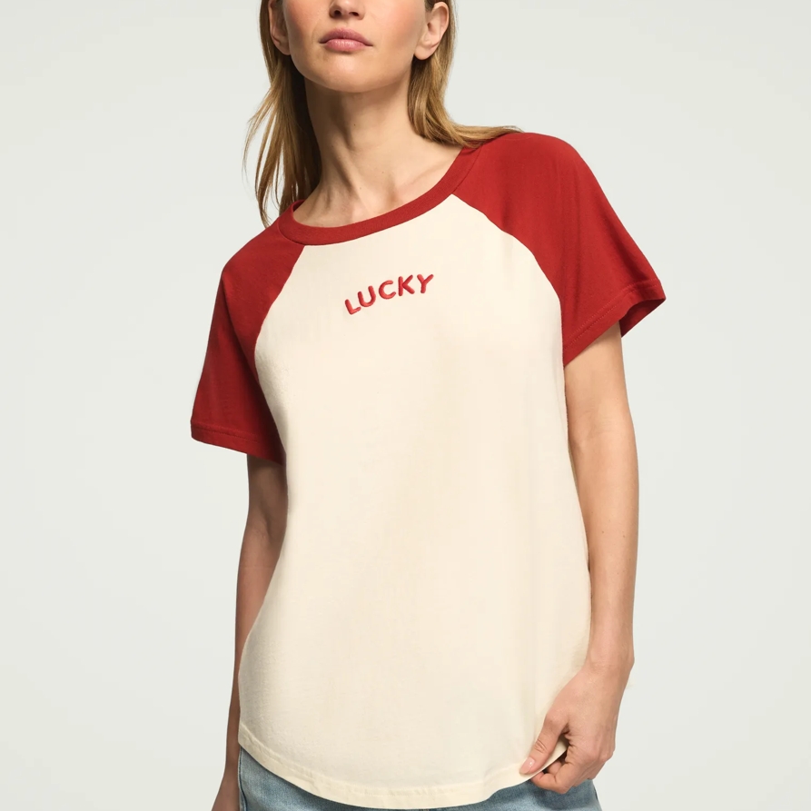Lucky Brand Lucky Denim Supply Raglan Tee - Women's Clothing Outerwear Jean Denim Jackets in Canoli Cream, Size 2XL