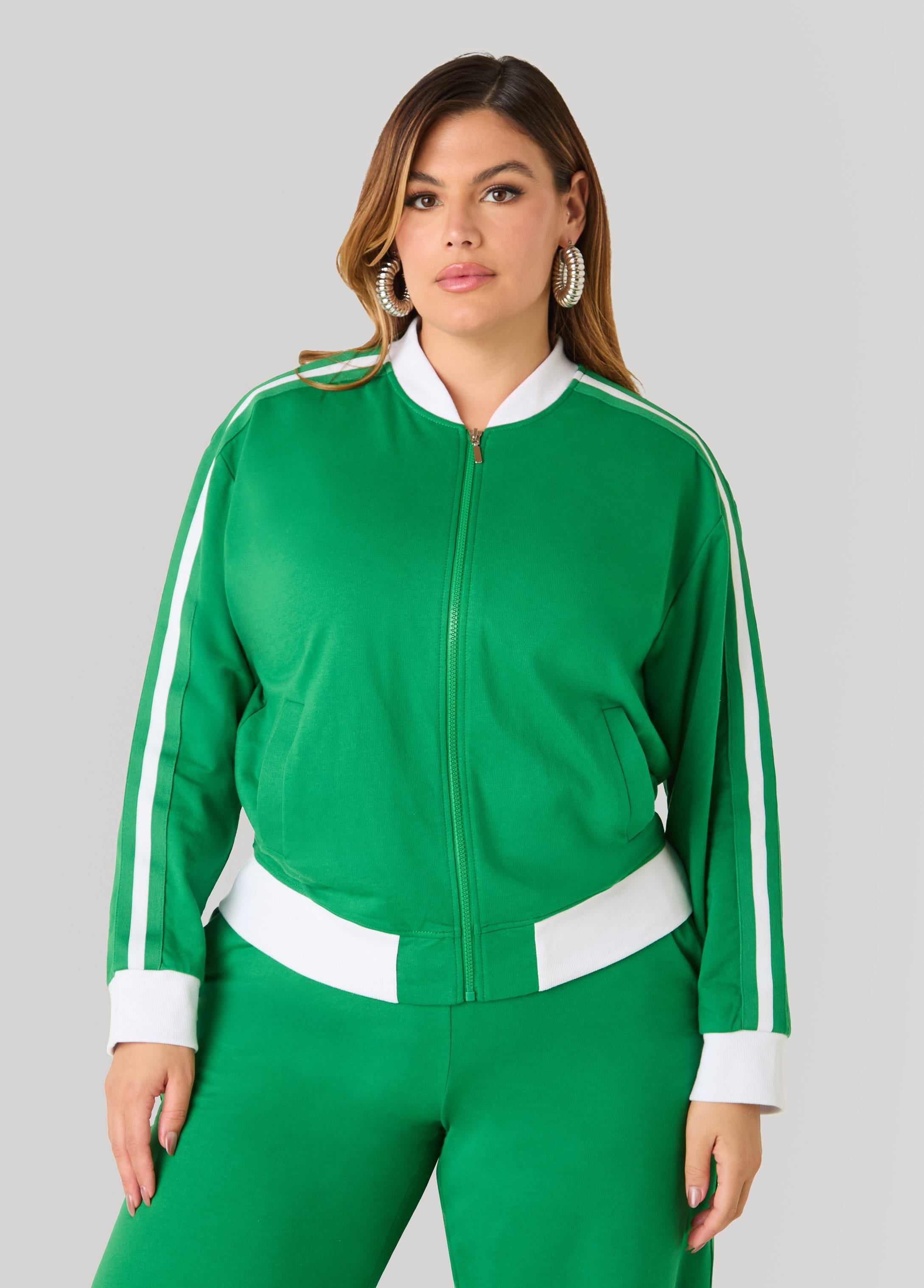 Plus Size Stripe French Terry Track Jacket - Ashley Stewart