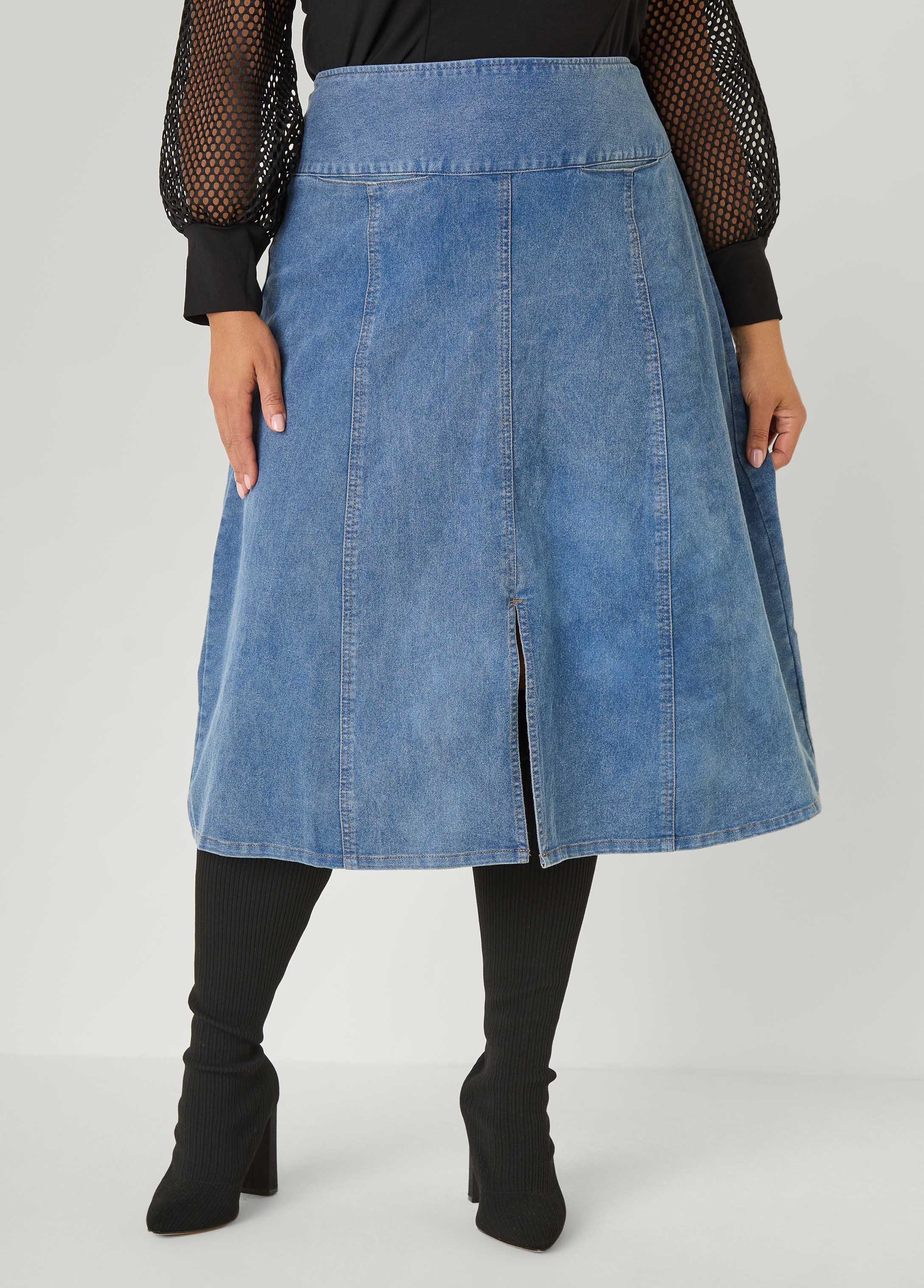 Plus Size Split Front A Line Midi Skirt - Ashley Stewart