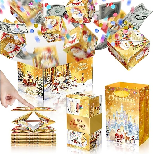 Weihnachts-Überraschungsbox mit Konfetti, 10/12/16/20 Pop-up-Boxen, faltbare Überraschungsbox mit Geldscheinen, lustiges Weihnachtsgeschenk für Männer, Frauen und Kinder, Spiel für die