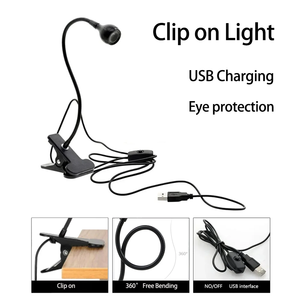 LED-Klemmleuchte mit Schalter, USB-LED-Licht zum Lesen und Lernen, Buchleuchte, Schreibtischlampe, Tischlampe, Schreibtischdekoration