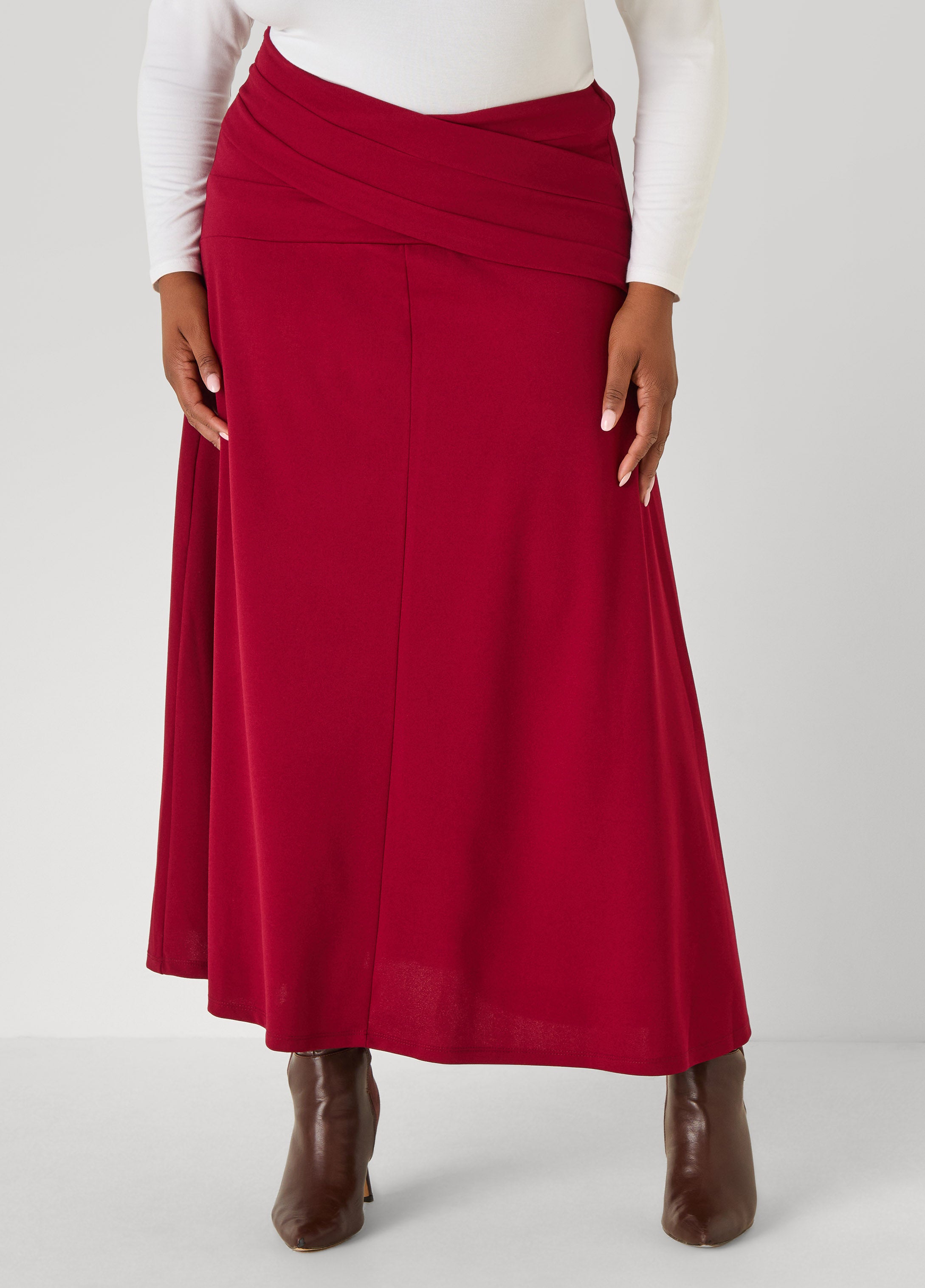 Plus Size Pleated Wrap Waist Maxi Skirt