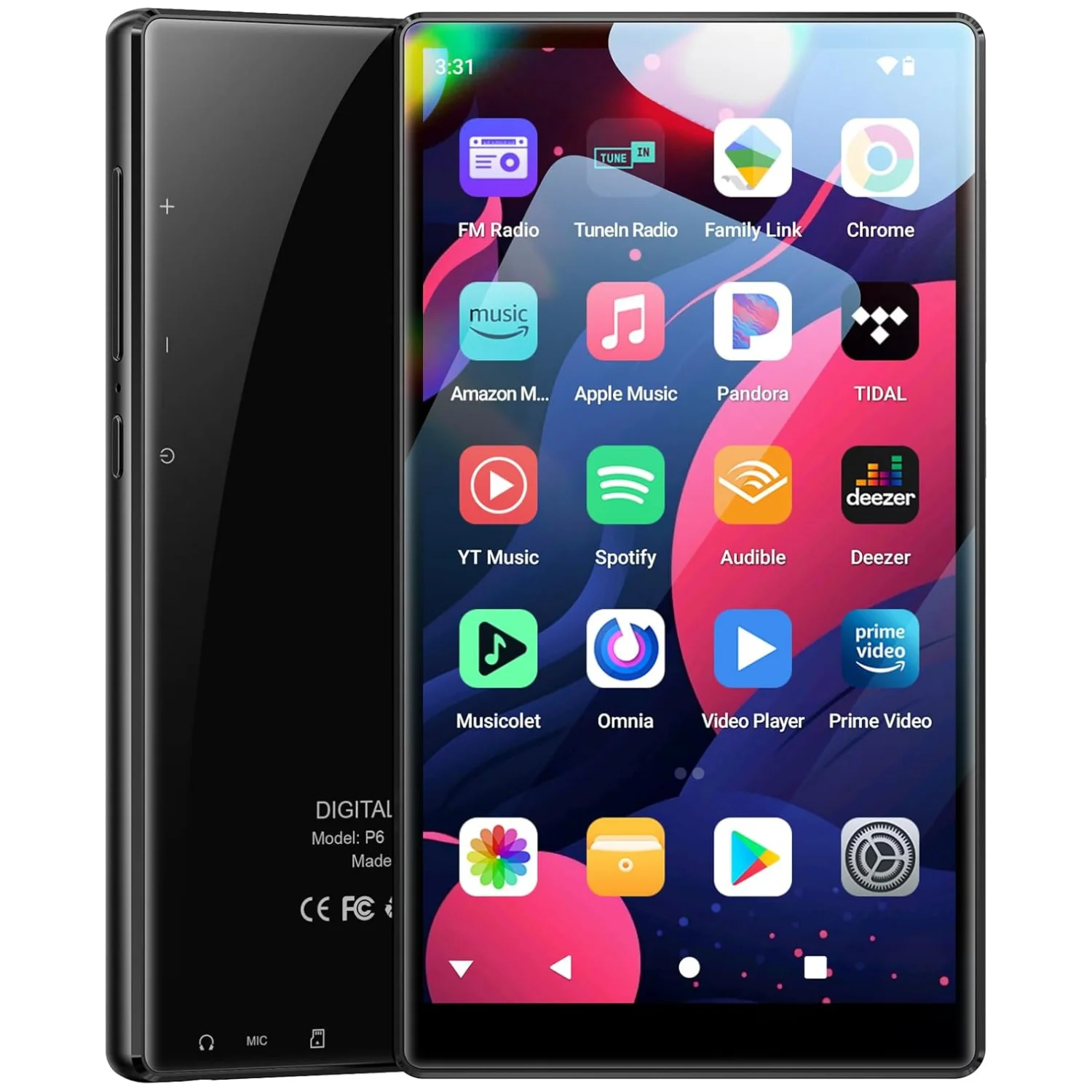 Lecteurs MP3 et MP4 Android 13 OS 32 Go/96 Go avec Bluetooth et Wi-Fi, écran tactile 5 pouces et haut-parleur, 4 Go de RAM et 32 Go de ROM