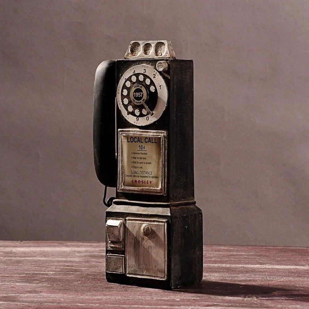 Vintage Antique Telephone Resin Decor - Handmade Retro Desk Ornament, Classic Rotary Phone Craft Gift for Home Office Display