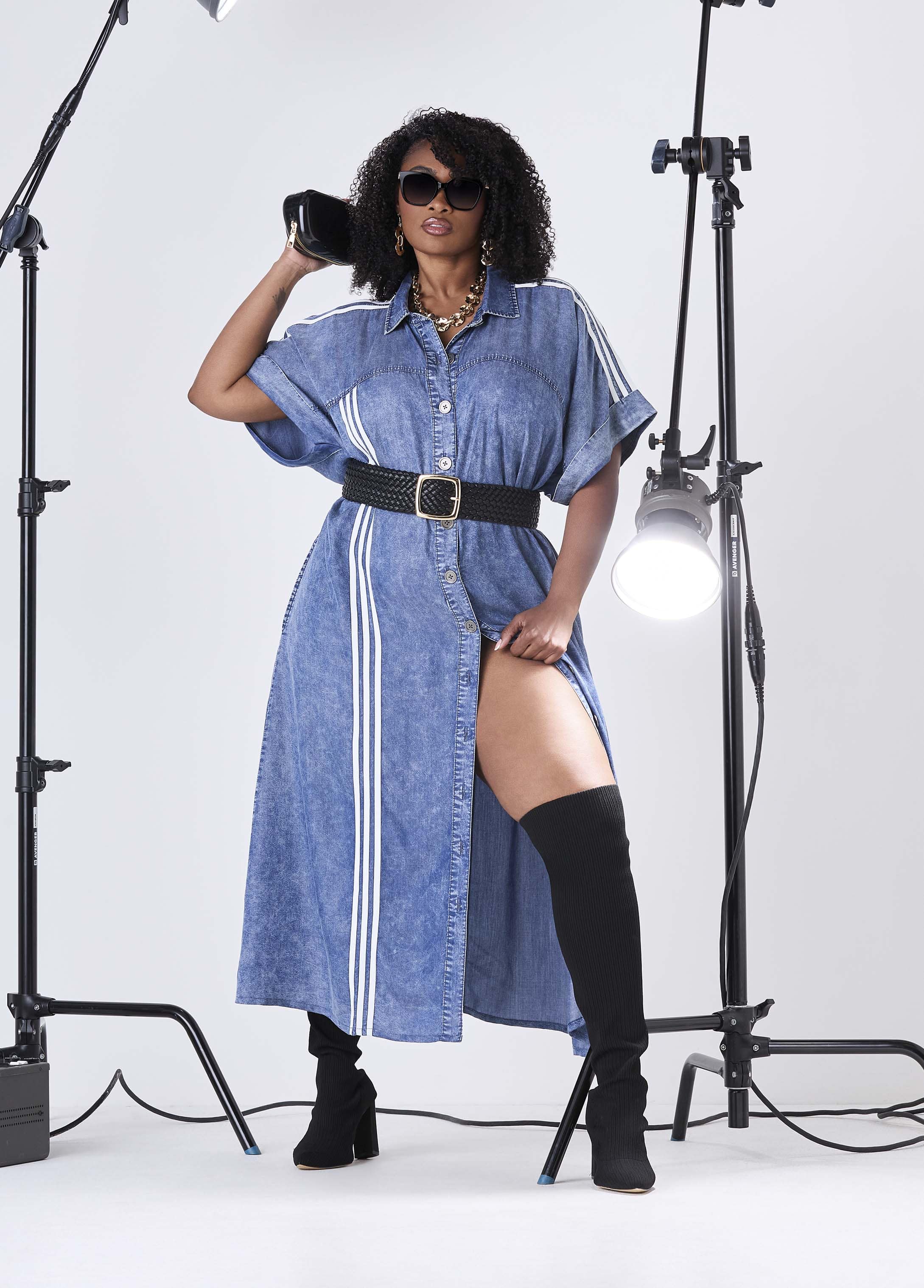 Plus Size Striped Chambray Maxi Shirtdress - Ashley Stewart
