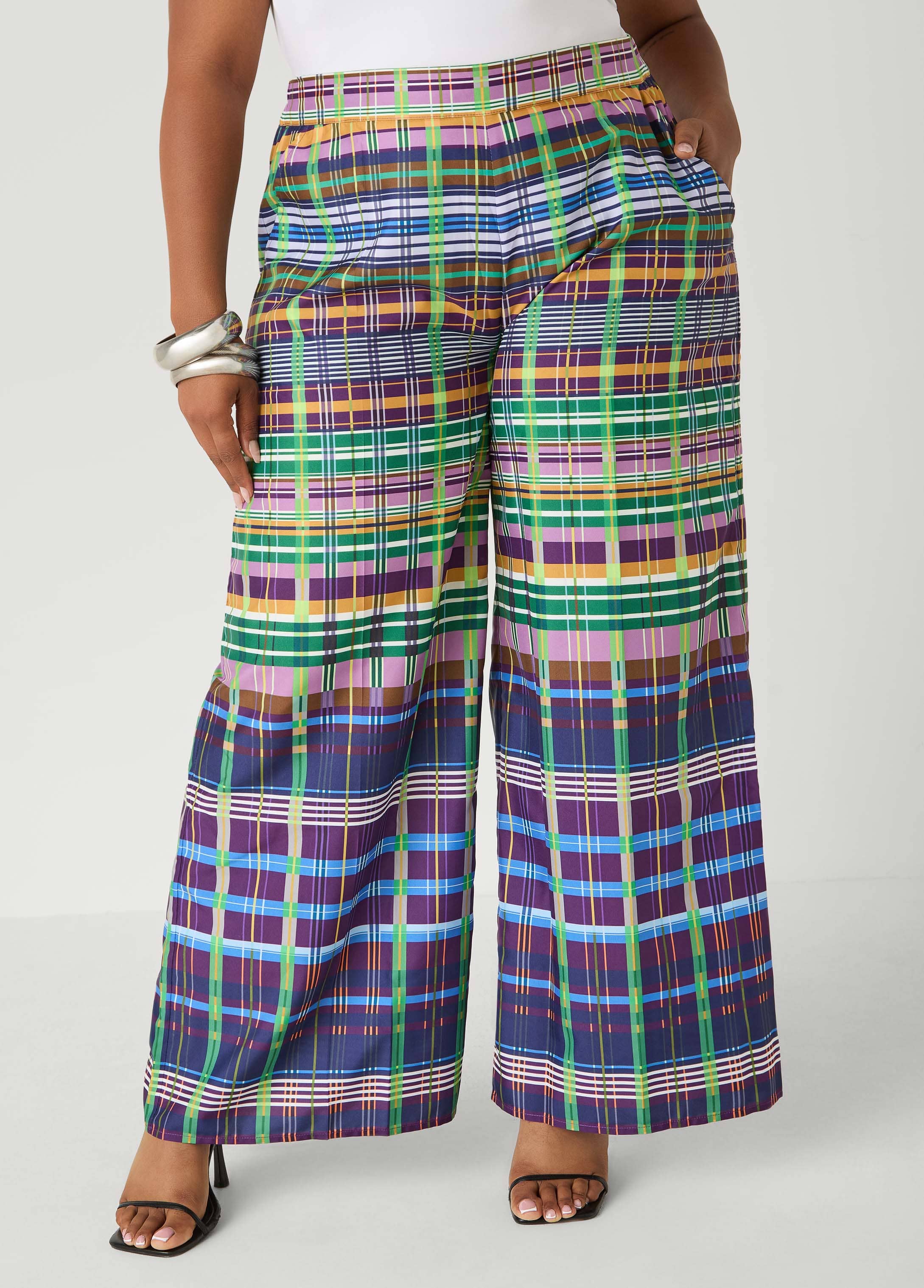 Plus Size Plaid Wide Leg Pants - Ashley Stewart