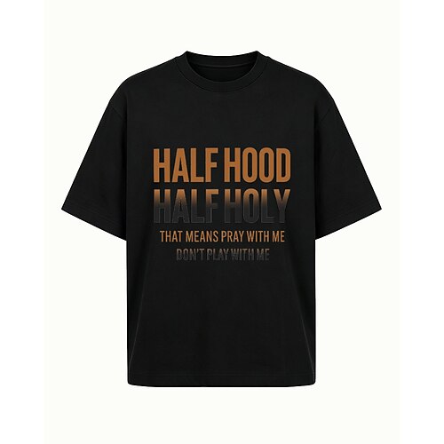 Halb Kapuze, halb heilig – das heißt: Bete mit mir, spiel nicht mit mir! – Lässiges Baumwoll-T-Shirt mit Rundhalsausschnitt und kurzen Ärmeln.