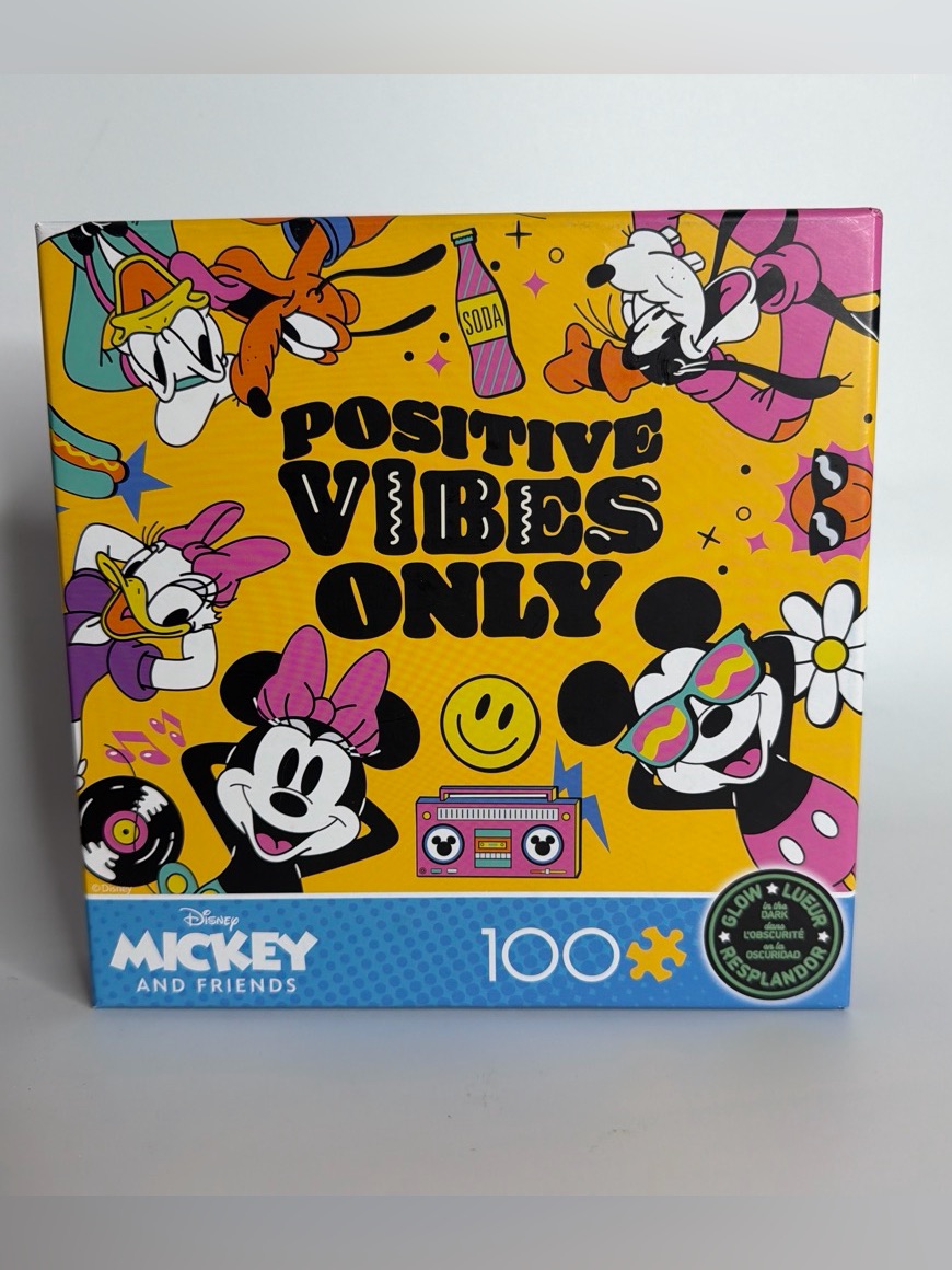 Disney Games | Disney Mickey & Friends Positive Vibes Only Glow Puzzle 100 Pc New Sealed | Color: Yellow | Size: Os