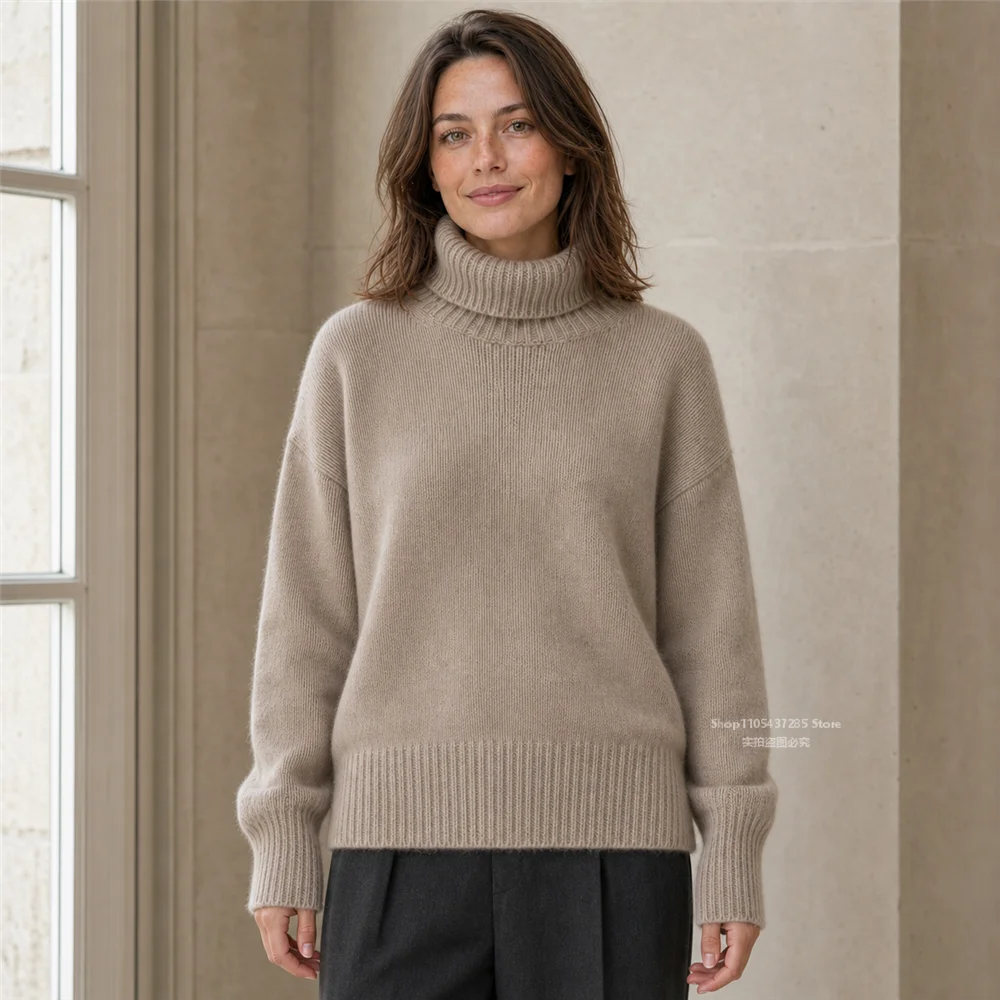 Turtleneck Women Pullover Sweaters Camel Knit Sweater Long Sleeve Casual Sweater Loose Fit Autumn Winter Clothes Winter Clothes