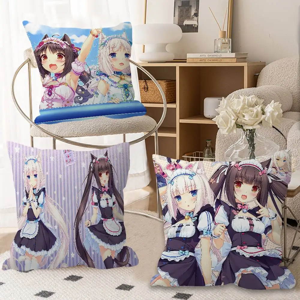 Niedliche Nekopara personalisierte Bild- und Text-Dekokissen für den Haushalt, Geschenke für den Haushalt, 45 x 45 cm