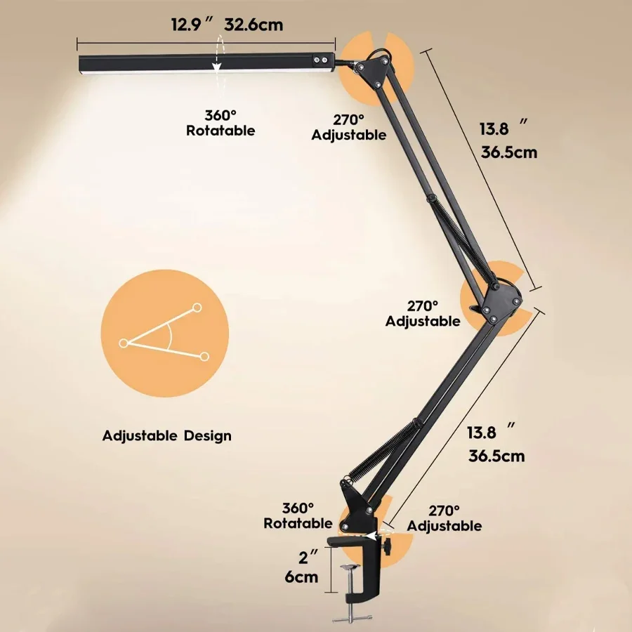 Neue LED-Schreibtischlampe mit Klemme, Schwenkarm, Schreibtischlampe, dimmbare, augenschonende Schreibtischleuchte mit 10 Helligkeitsstufen, 3 Beleuchtungsmodi