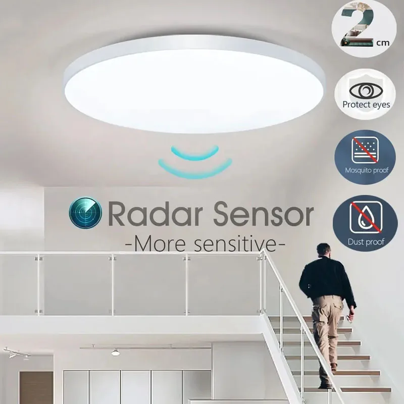 Deckenleuchte mit Bewegungssensor, ultradünne LED-Deckenlampe, wasserdicht, für Wohnzimmer und Badezimmer, Beleuchtungskörper