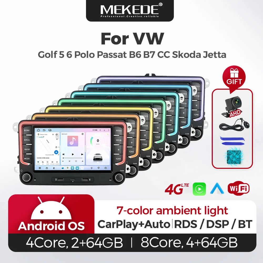 MEKEDE EU-Lager 7-Zoll-Autoradio GPS für VW Volkswagen Skoda Octavia Golf 5 6 Touran Passat B6 Polo Jetta 2 Din Wireless Carplay Android Auto GPS-Navigation Zentraler Multimedia-Player Intelligentes Auto-Audiosystem