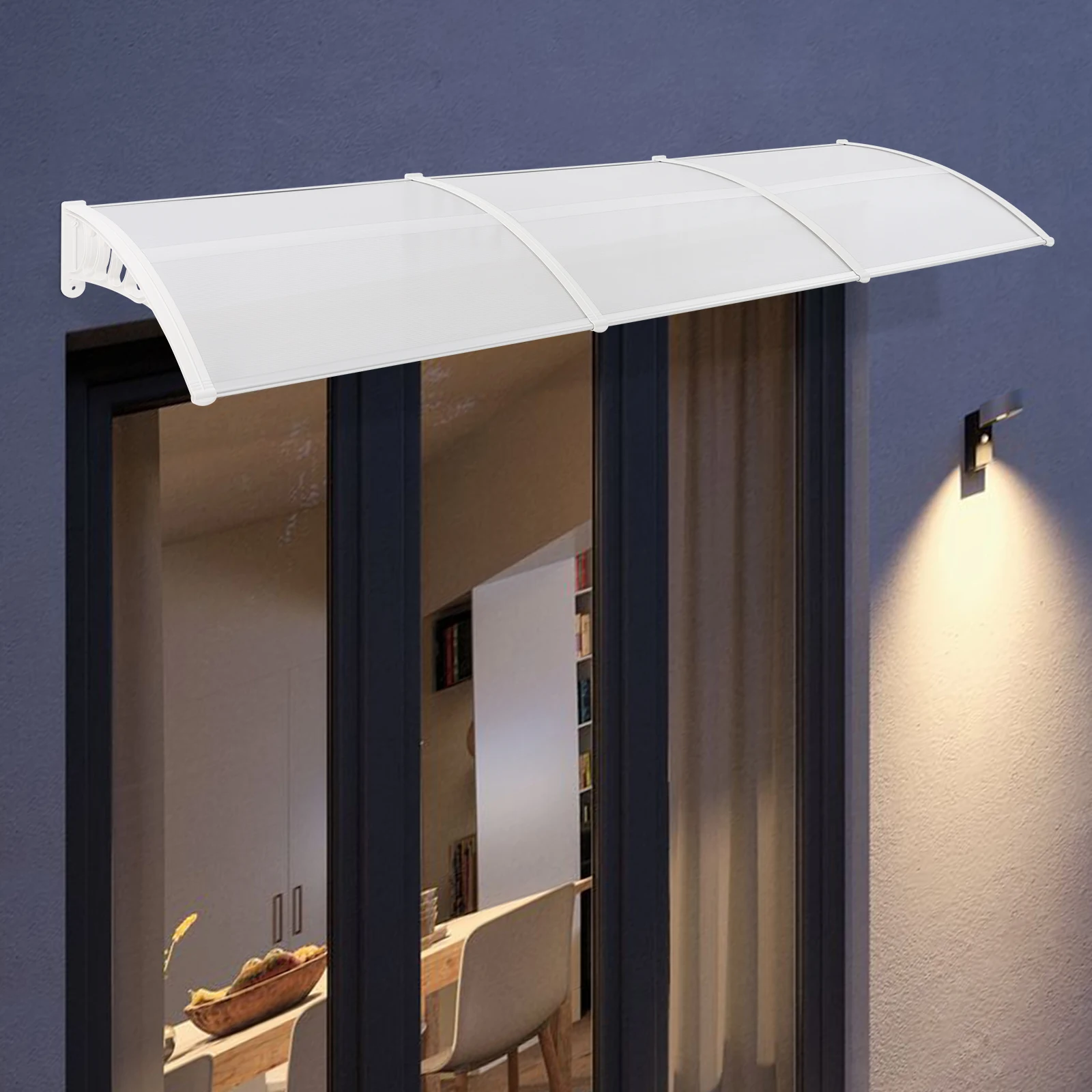 Gewölbtes Vordach für Haustür aus Aluminium & PP+PC, 90x300cm, wasserdicht & korrosionsbeständig, Eingangsüberdachung mit UV-Schutz, für Außenbereich, Fenster, Balkon