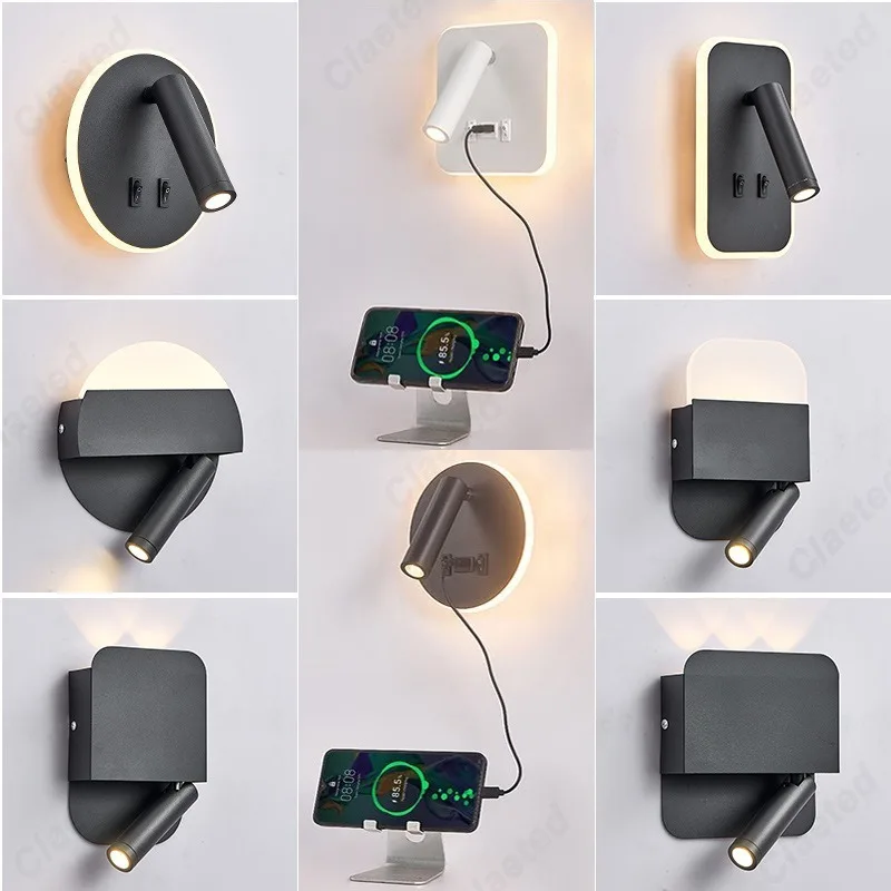 LED Minimalistische USB Lade Einstellbare Winkel Wand Lampe Innen Schlafzimmer Studie Wand Lampe Nachttisch Lampe Beleuchtung Leuchte