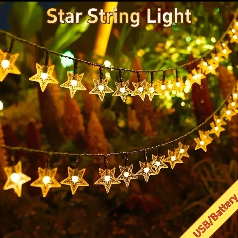 1,5M/3M/6M/10M 80 LEDs Stern-Lichterkette Weihnachtsgirlande Batterie-/USB-betrieben Hochzeits-Party-Vorhang-Lichterkette für Zuhause
