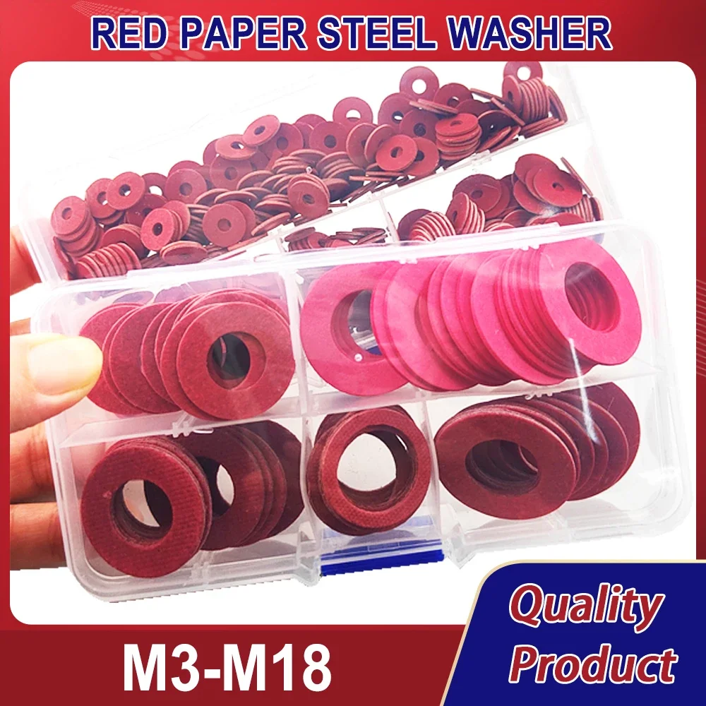 M3-M18 rotes Papier flache Isolierung Waschmaschine Faser dichtung Set elektrische elektronische Isolierung rotes Papier Stahl Waschmaschine Set Kit