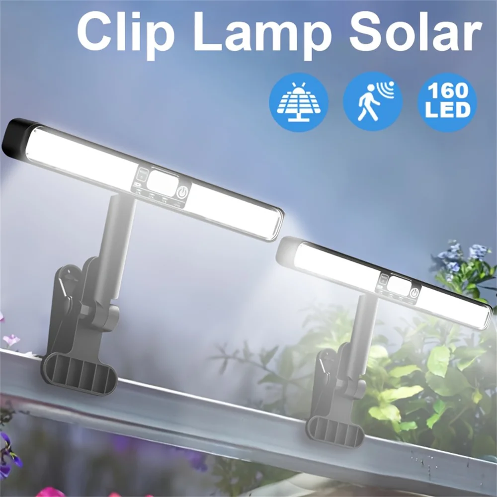 160 LEDs Clip/Halterung Solar-Bewegungsmelder-Leuchten für Außen, Wasserdichte Zaunbeleuchtung, Tragbare Solarbetriebene Sicherheitsleuchte