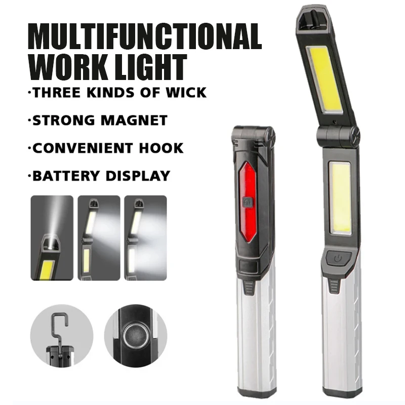 Multifunktionale tragbare LED-Arbeitsleuchte, 4 Lichtmodi, Taschenlampe mit Magnet und Haken, Outdoor-Camping-Notfall-Arbeitslampe