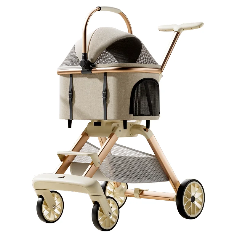 Tragbarer, abnehmbarer Haustier-Kinderwagen, Katzen- und Hunde-Kinderwagen, leichter Haustier-Kinderwagen für Outdoor-Reisen, faltbarer Hundewagen