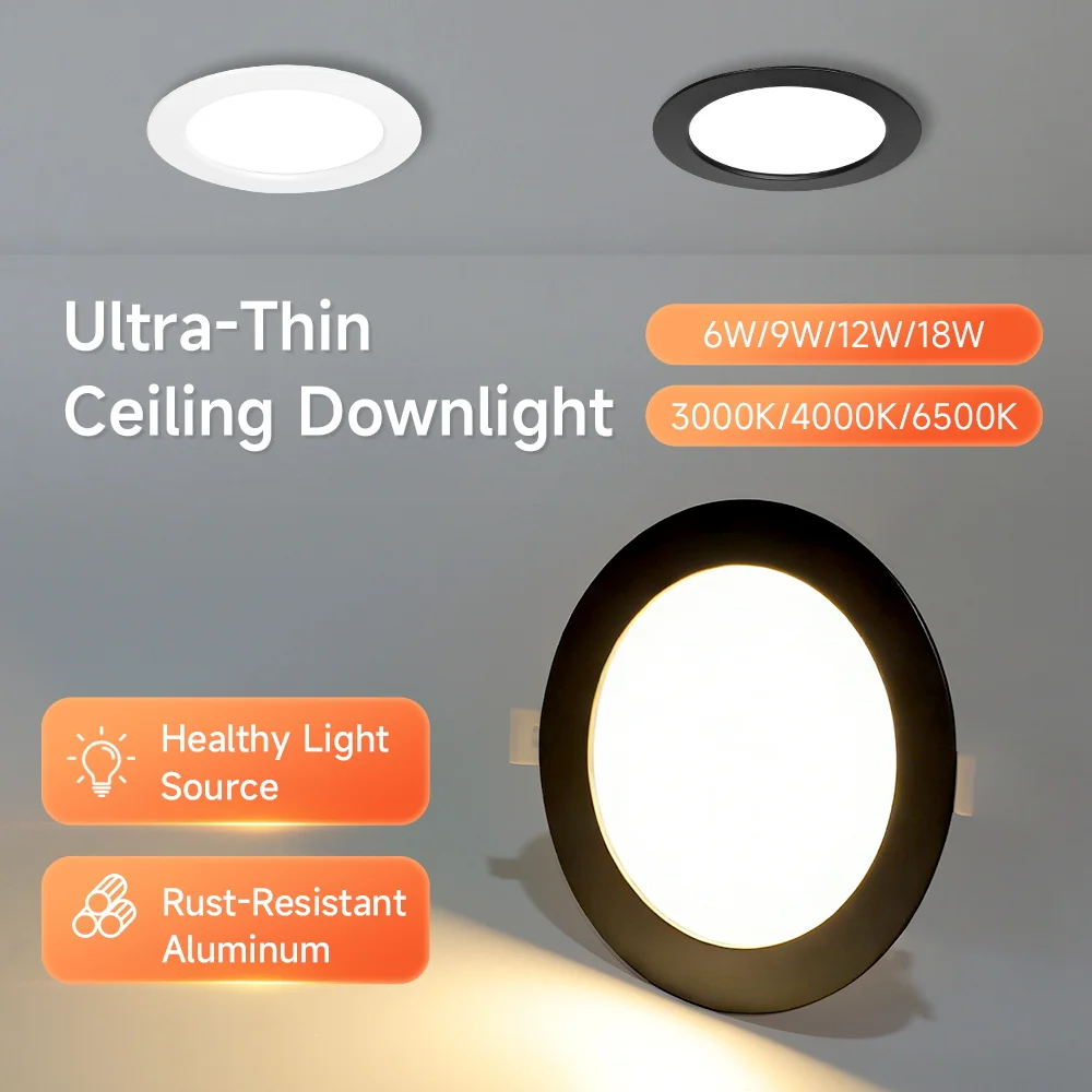 LED-Deckeneinbauleuchte, eingebettete LED-Deckenstrahler, ultradünne Downlight-Dreifarben-Spotlampen für Wohnzimmer, Badezimmer, Flur