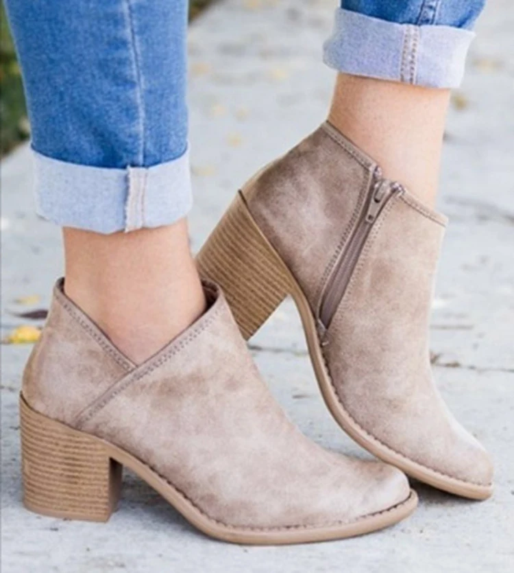 FONGIMIC Sommer Frauen Schuhe Retro High Heel Stiefeletten Weibliche Block Mid Heels Casual Botas Mujer Booties Feminina Plus Größe 43