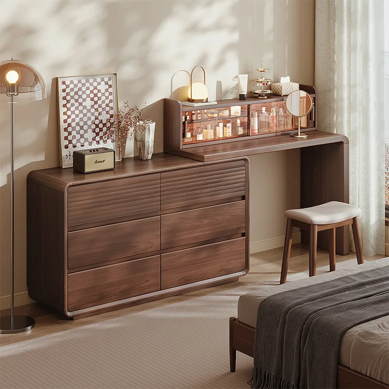 Kommode aus Massivholz, Kommode, integrierter Schlafzimmer-Schminktisch, Vintage-Aufbewahrungsschrank am Bettende