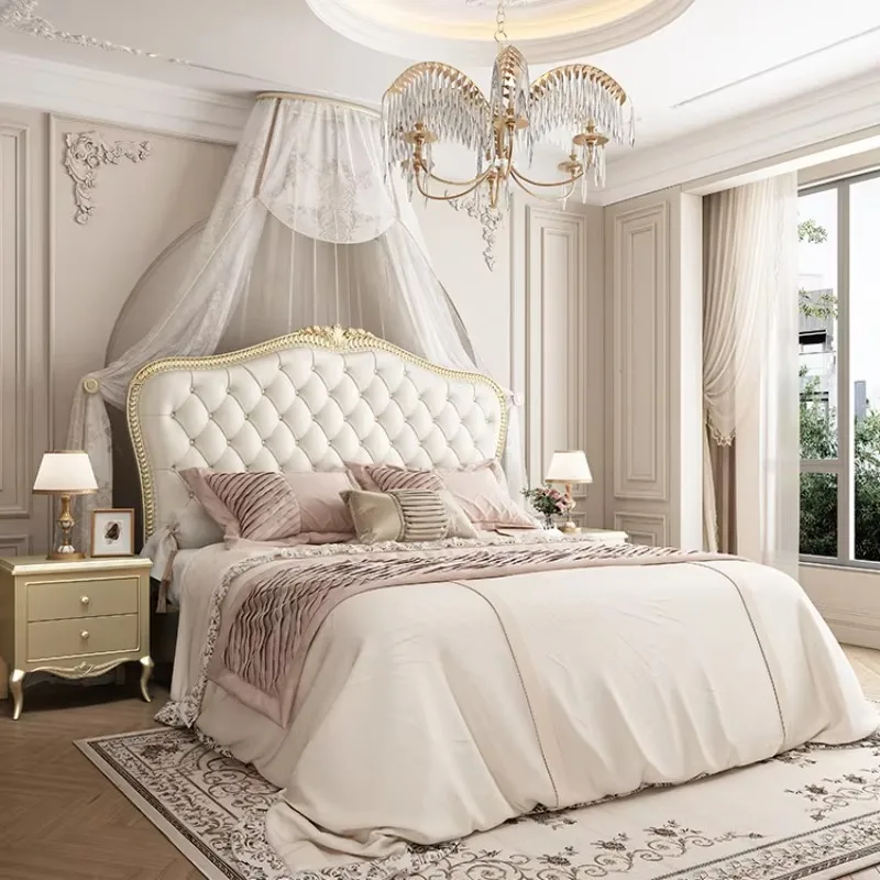 Prinzessinnen-Luxusbett im französischen Stil, leichtes Luxus-Lederbett, Kingsize-Bett, Schlafzimmermöbel