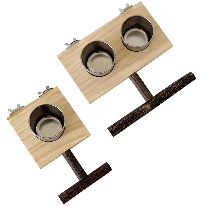 Holz Edelstahl Haustier Vogelfutter Wassernapf Einfach zu installieren Papagei Anti-Rutsch-Futterbox Feeder für Vögel Krallen Schleifen