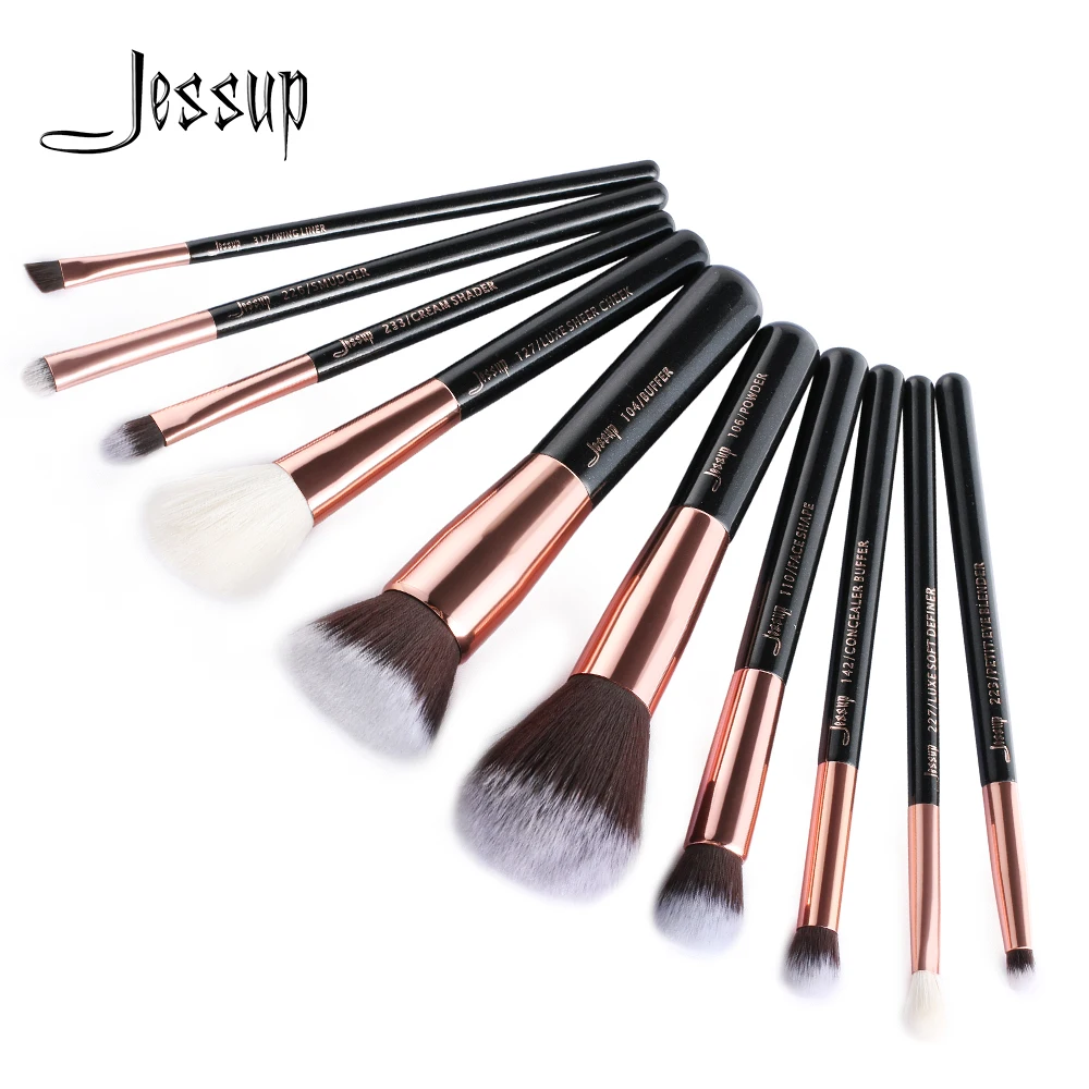 Jessup 10 stücke Pinsel Make-Up Verbergen Foundation Pulver Kontur Lidschatten Pinsel-Sets Make-up für Frauen Kosmetik Schönheit Bürsten