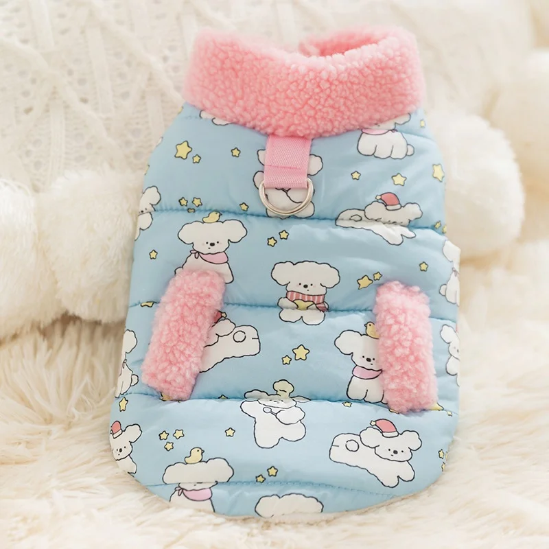 Winter Gepolsterte Hundekleidung Warme Weiche Haustier Hund Jacke Mantel Cartoon Druck Welpen Mantel Mode Fleece Katze Weste Jacke Haustier Bekleidung