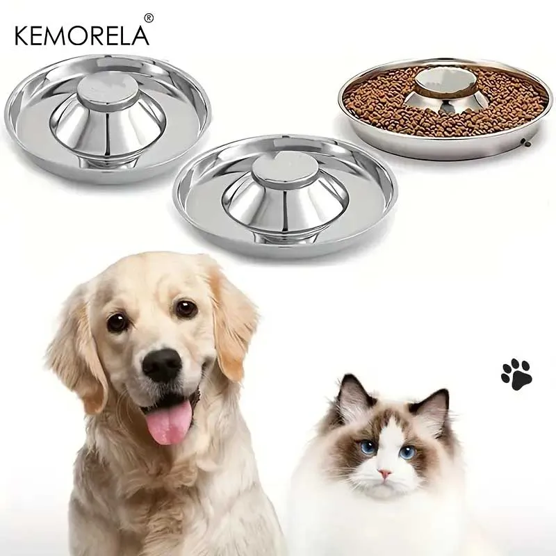 1PC Edelstahl Hund Langsam Feeder Schüssel Welpen Wurf Futter Fütterung Gericht Entwöhnung Wasser Schüssel Haustiere Feeder Schüssel und wasser