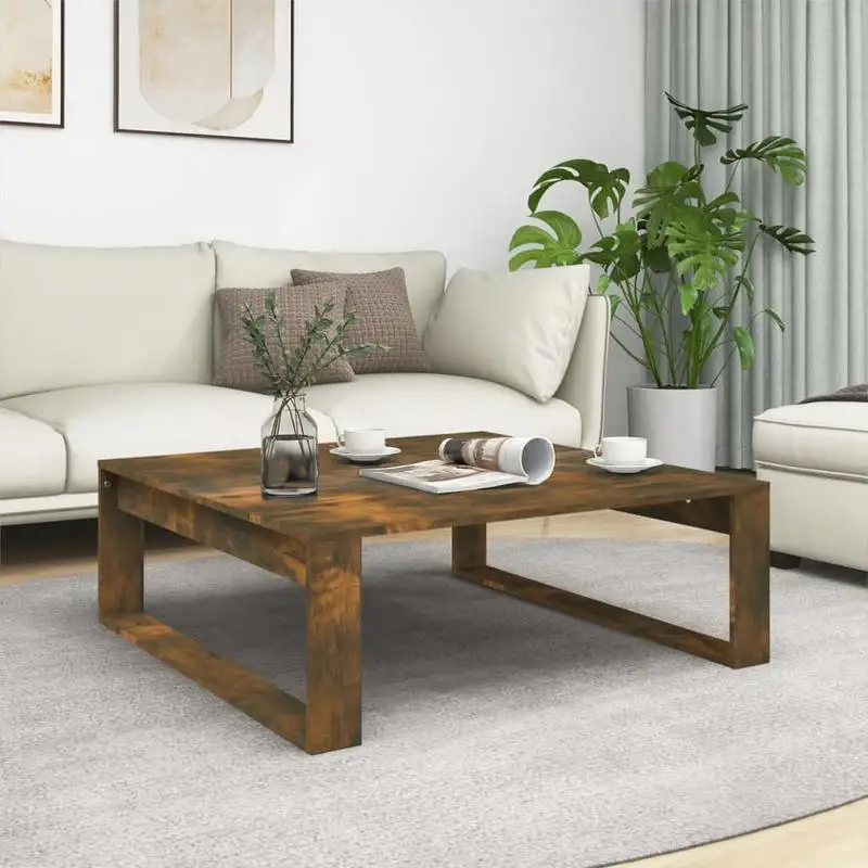 Couchtisch aus geräuchertem Eichenholz, 100x100x35 cm, Holz-Engineer-Design, quadratischer Couchtisch für das Wohnzimmer, moderner Beistelltisch aus Holz-Engineer-Design