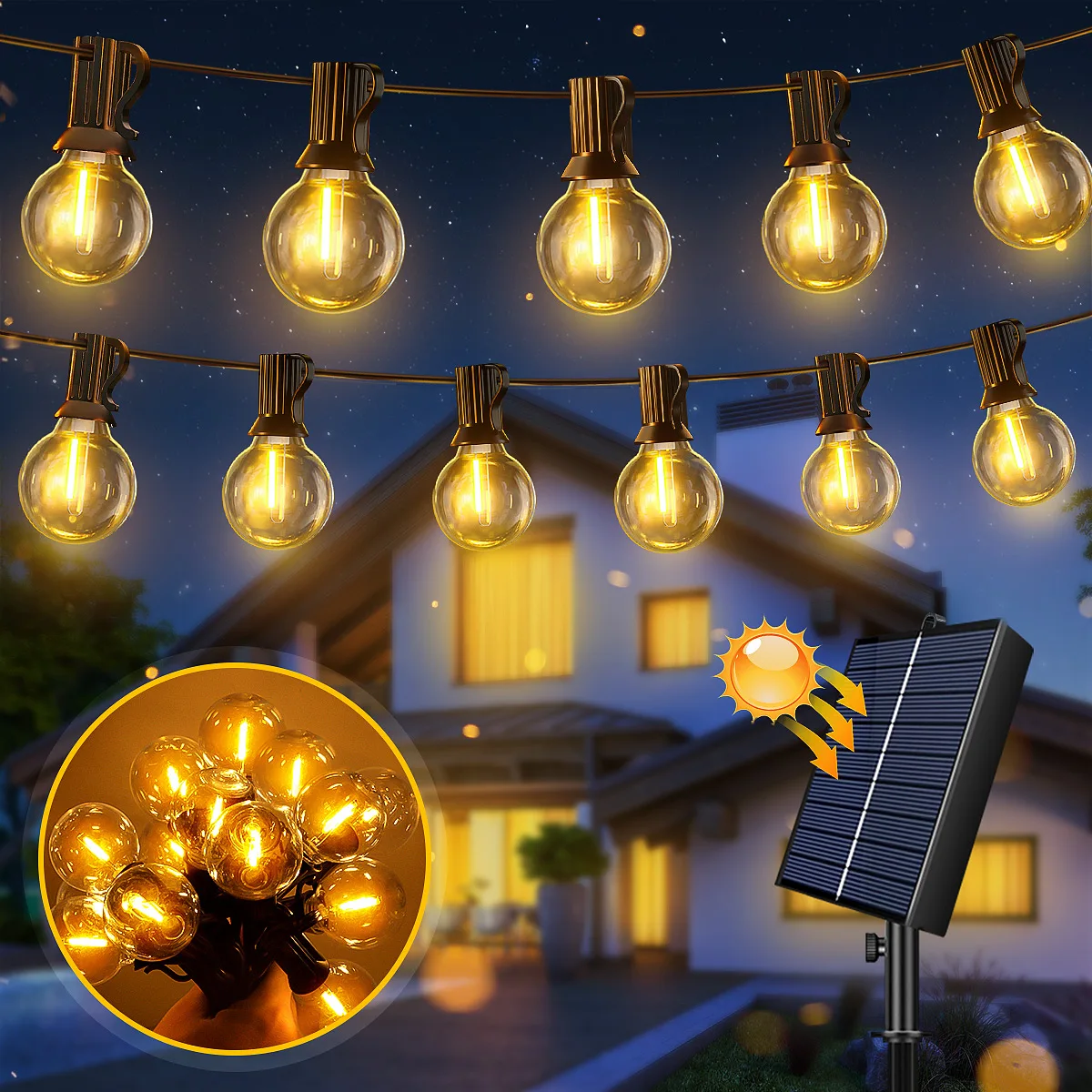 20/25/30 LED Sola G40 Glühbirnen Solar-Lichterkette für Außenbereich mit Fernbedienung 8 Modi Solar-Lichterkette