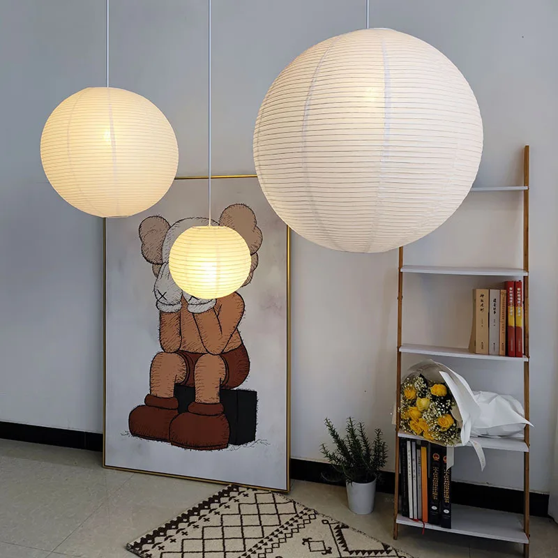 Wabi Sabi Wind Pendelleuchten LED Akari Reispapier Hängelampe für Wohnzimmer Esszimmer Schlafzimmer Papier handgewebte Pendelleuchte