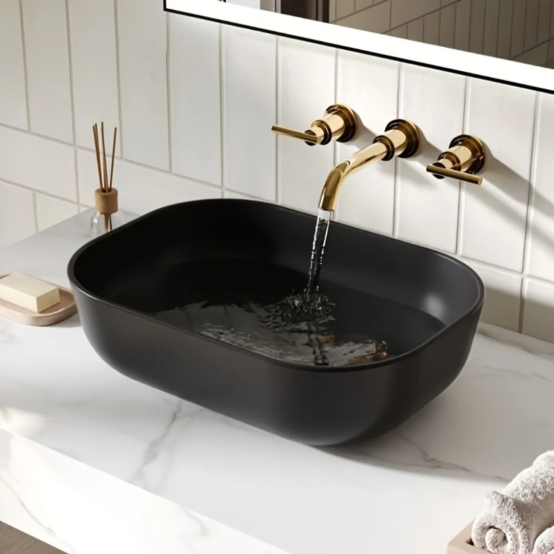 DeerValley Schwarzes Aufsatzwaschbecken, ovales Waschbecken 50 x 40 cm, Aufsatzwaschbecken, modernes Badezimmerwaschbecken, Tischwaschbecken, Handwaschbecken für Badezimmer, Garderobe, eigenes Badezimmer und Gäste-WC.
