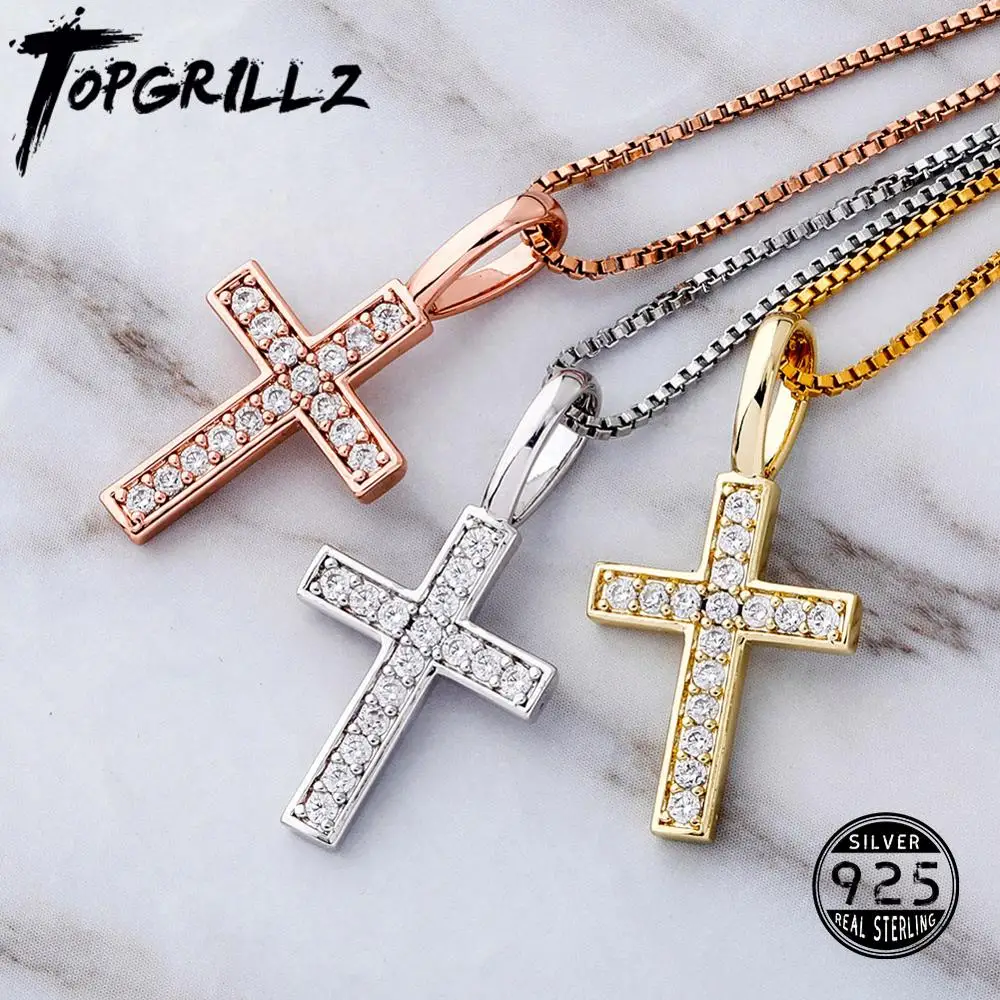 TOPGRILLZ 925 Sterling Silber Ice Zirkon Kreuz Anhänger Gold Silber Rose Gold Fashion Hip-hop Schmuck